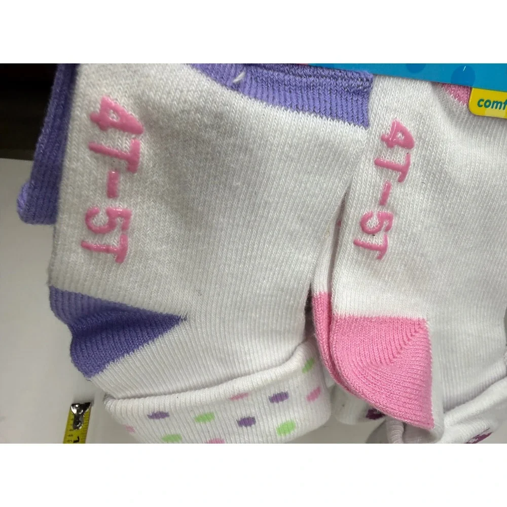 Hanes Girls Toddler Turn Cuff Socks 6 Pair Pack White Pink Purple 4T-5T NEW